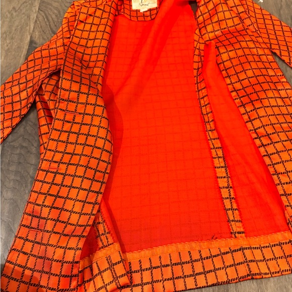 VTG Mod 60’s Button Up Tailored Orange Grid Vest w/Tie - Picture 5 of 6